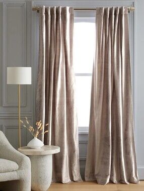 NWOT QUINCE Luster Velvet Curtain Panel Silver Set 48x96 Back Tab Pocket Boho